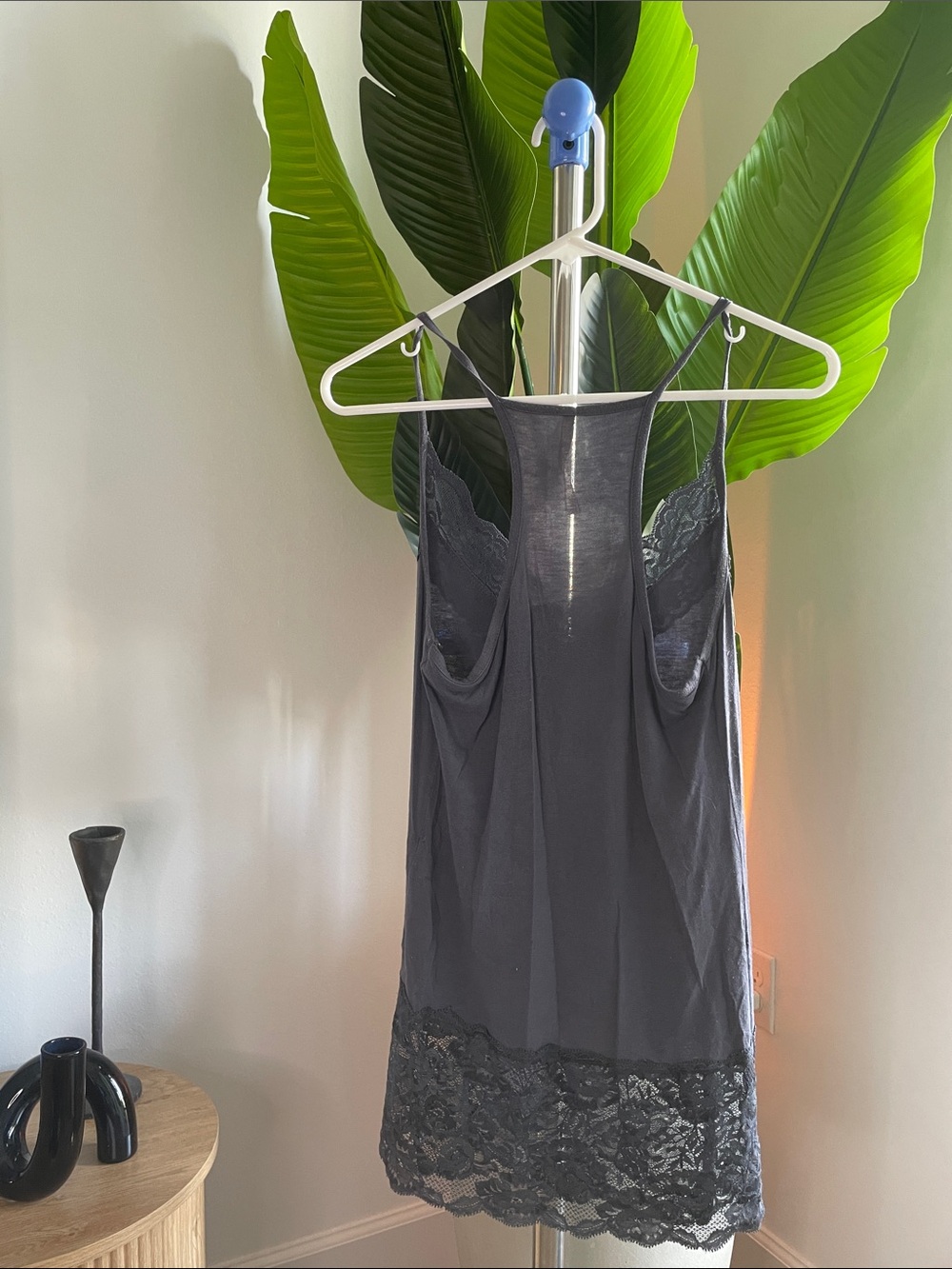 Lace-Trim Slip Chemise in Charcoal Gray - Picture 3 of 3